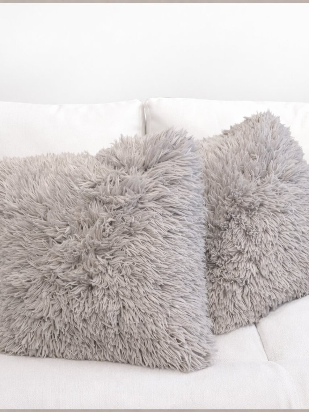 Set of 2 Gray Faux Fur Shag Throw Pillows 18” | Soft Plush Celebrity Style
